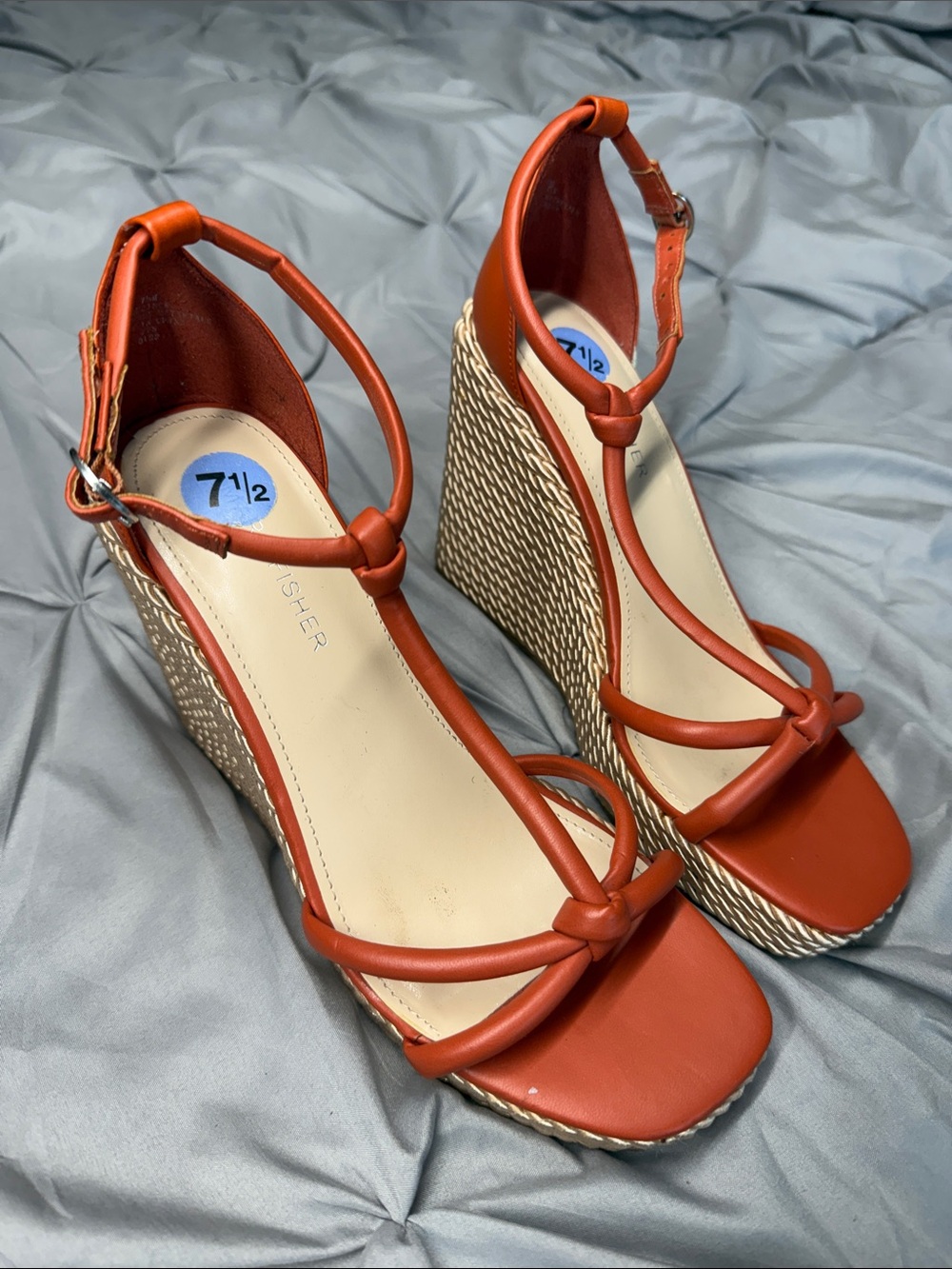 Marc Fisher - Wedge Sandals - Rust Orange Strappy Wedges - 7.5